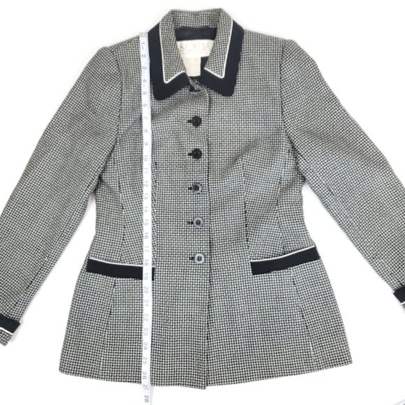 Vintage Escada black and white plaid wool silk patterned blazer - Picture 9 of 13